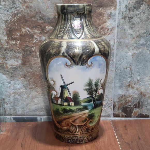 Royal Hand Painted Vase Windmill Scene Patience D Art BH